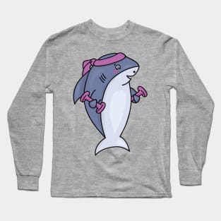 Funny Cartoon Fitness Shark with Dumbbells Long Sleeve T-Shirt